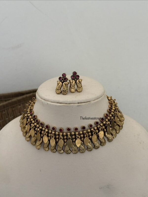 Unique red stones antique polish elakkathali choker set | Kerala design