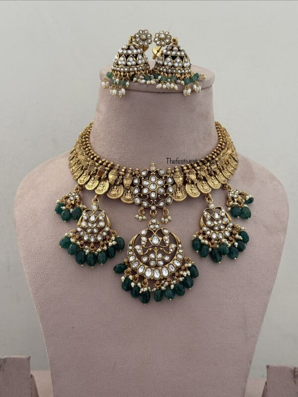 Bridal lakshmi kaasu white jadau stones necklace set | Wedding | Bridal