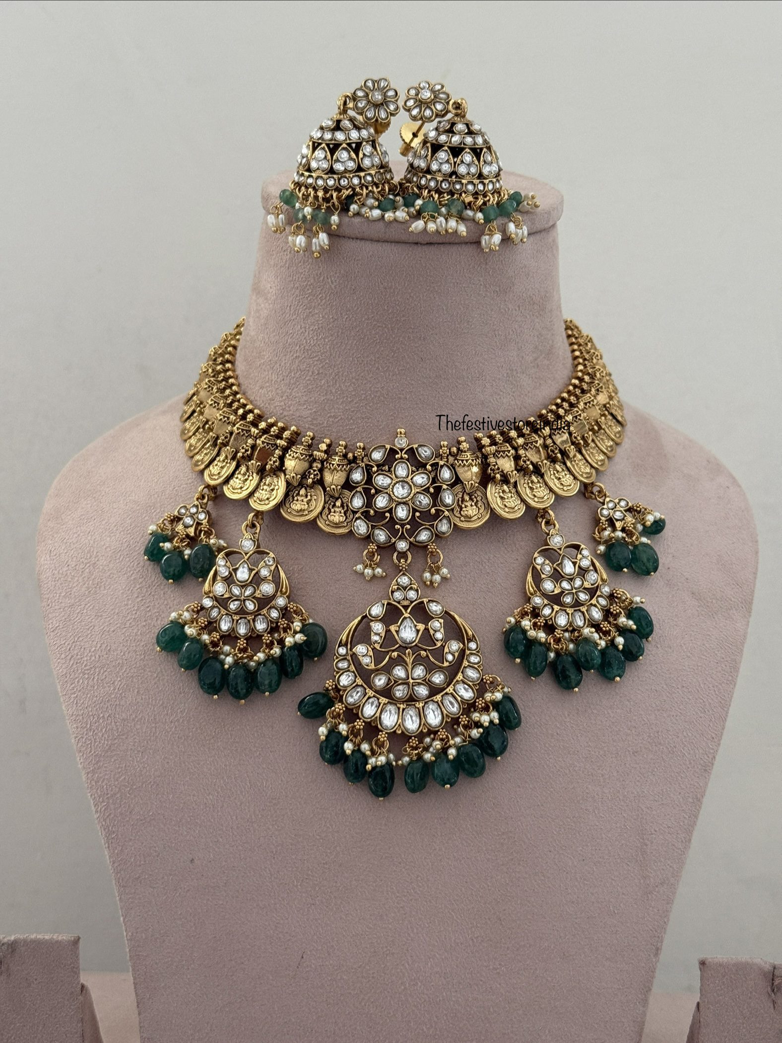 Bridal lakshmi kaasu white jadau stones necklace set | Wedding | Bridal