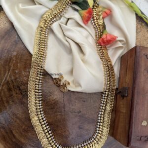 White stone Lakshmi kaasu haaram set with screwback earrings