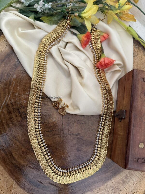 White stone Lakshmi kaasu haaram set with screwback earrings
