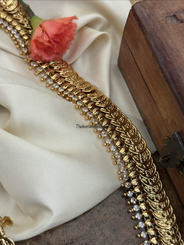 White stone Lakshmi kaasu haaram set with screwback earrings