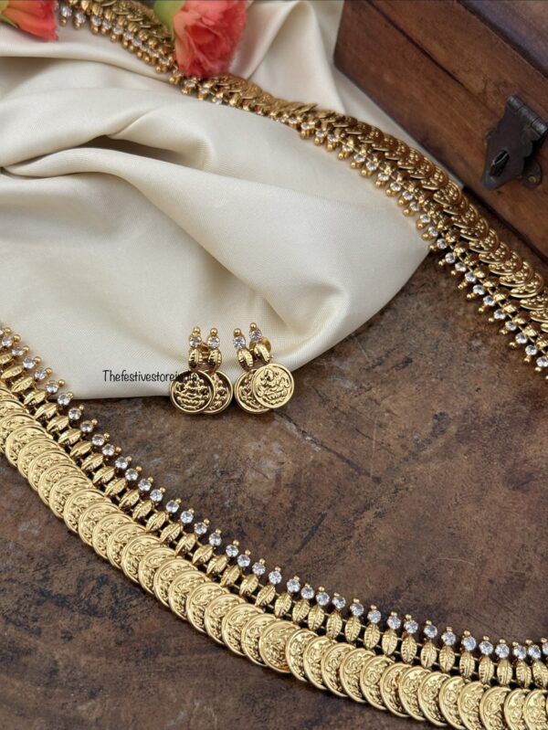 White stone Lakshmi kaasu haaram set with screwback earrings