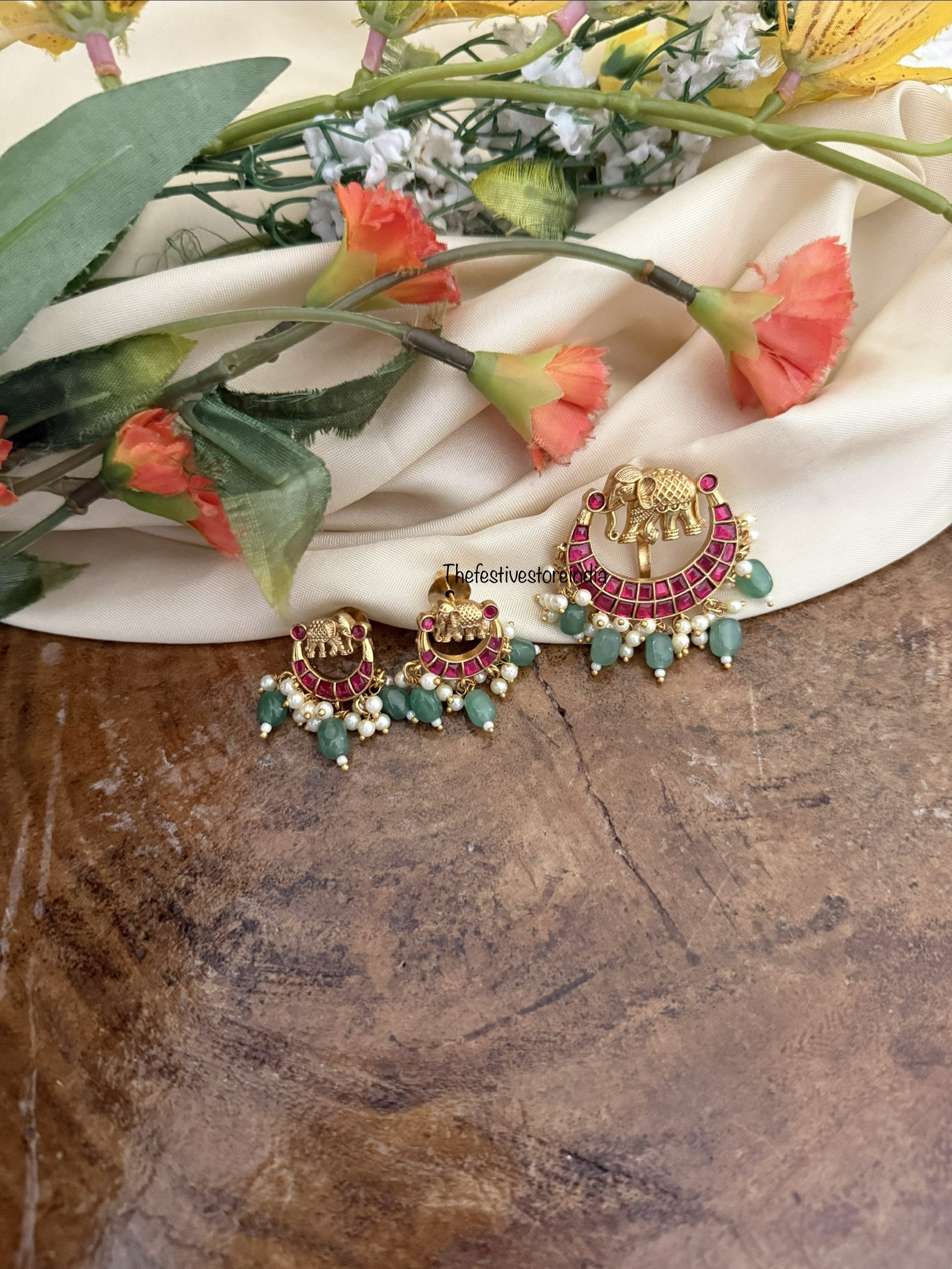 Jadau Elephant pendant earrings set | Ambaari