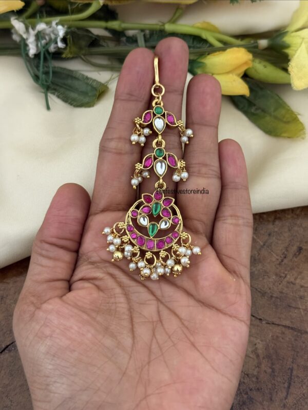 Jadau pearl drops maangtikka