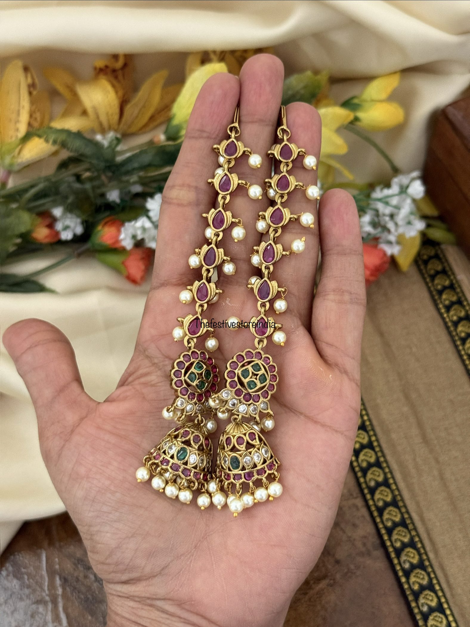Bottu Kemp jhumka with straight maati | Bridal | Bridesmaid