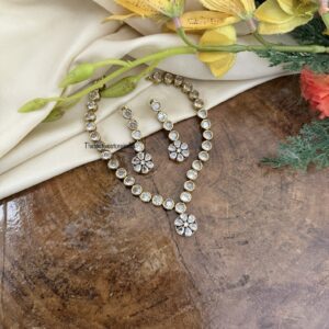 All white diamonds floral drop pendant necklace set