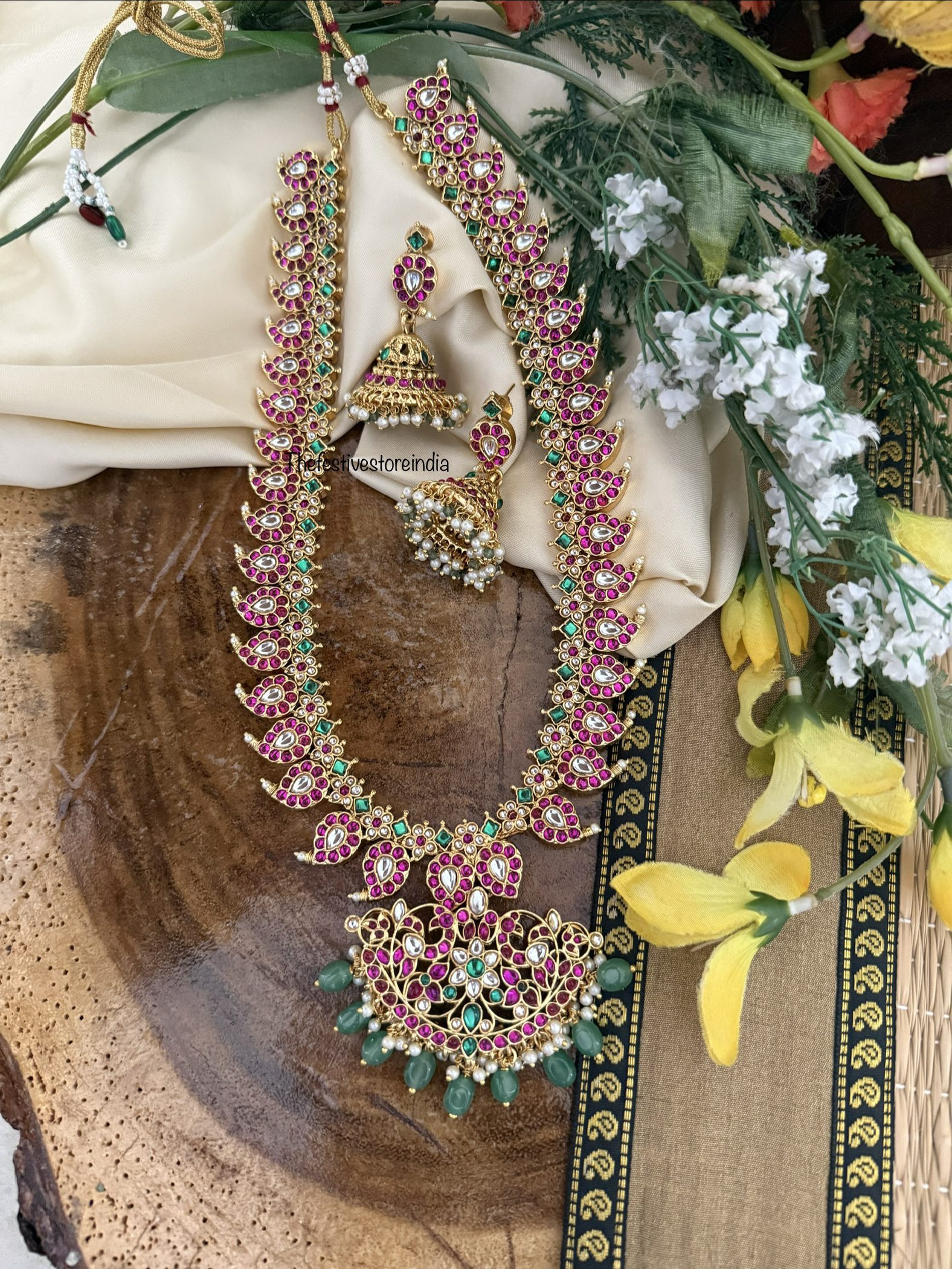 Classic Rubyrose stone mango haaram set | Bridal