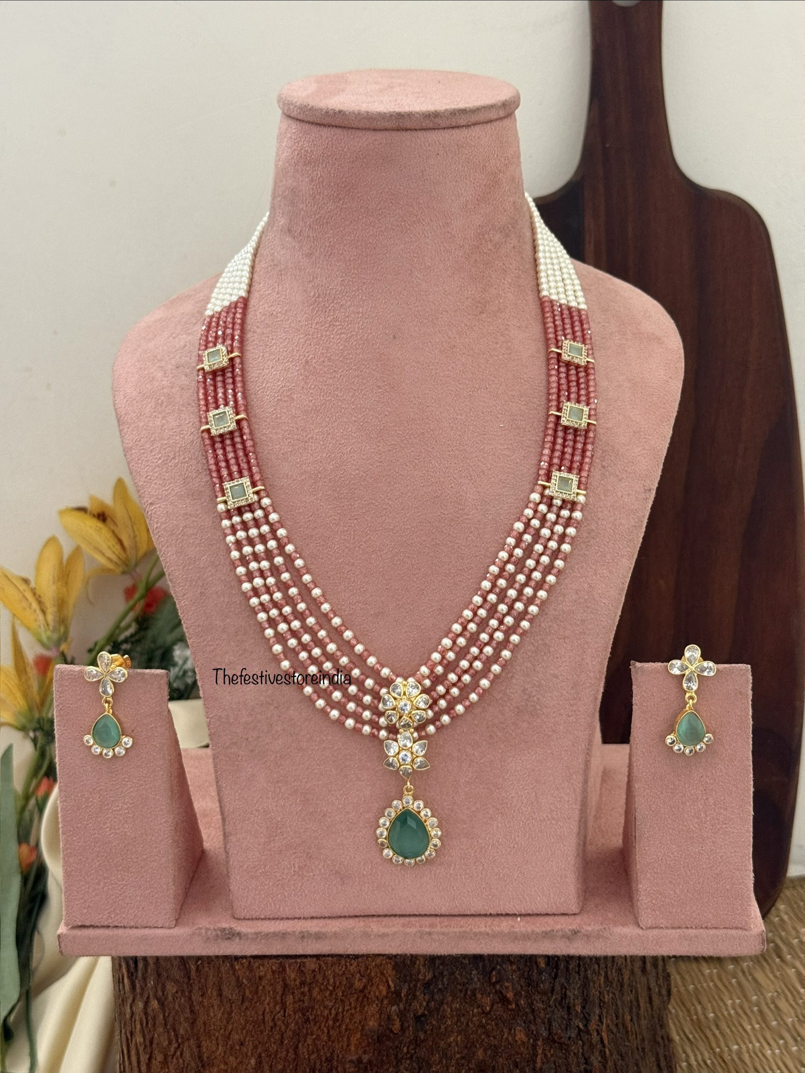 Pink and Mint designer haaram set | Wedding