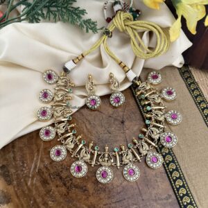Jadau stone lakshmi ambaari BOTTU necklace set | Wedding | South indian