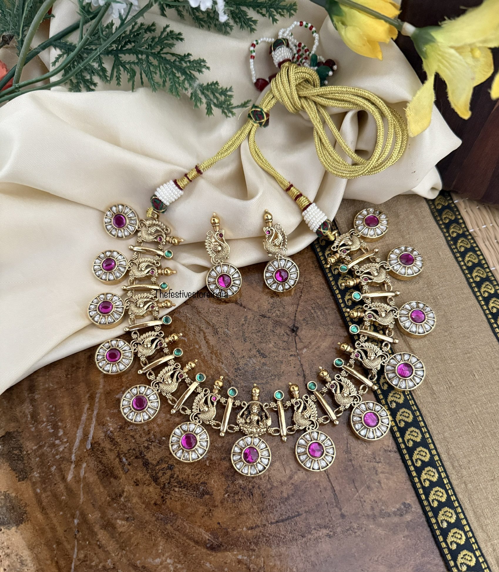 Jadau stone lakshmi ambaari BOTTU necklace set | Wedding | South indian