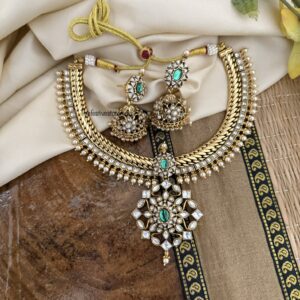 Kundan moissanite Jalebi chain necklace set | Exclusive