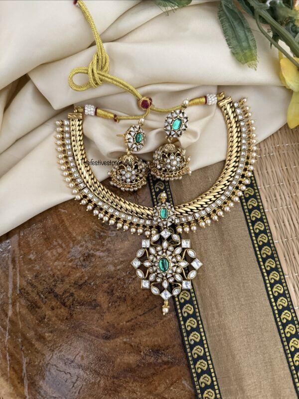 Kundan moissanite Jalebi chain necklace set | Exclusive
