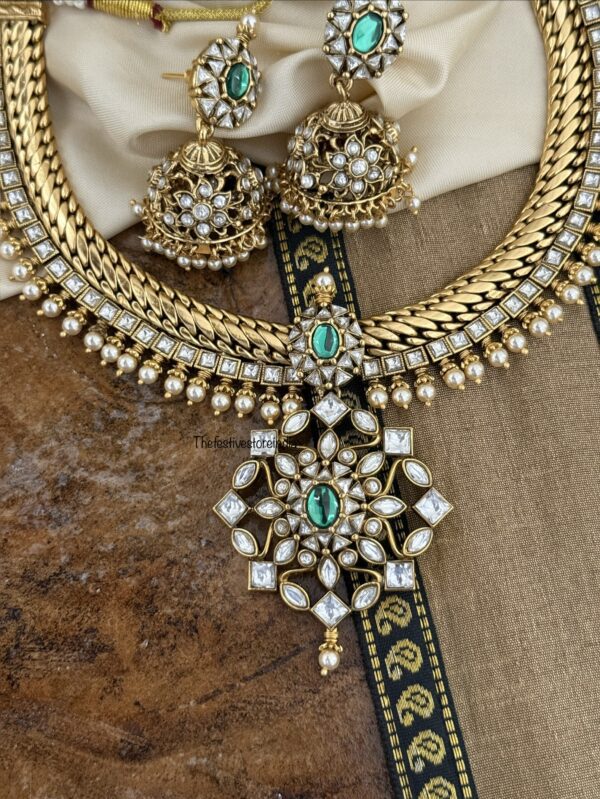 Kundan moissanite Jalebi chain necklace set | Exclusive