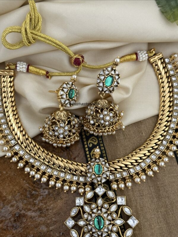 Kundan moissanite Jalebi chain necklace set | Exclusive