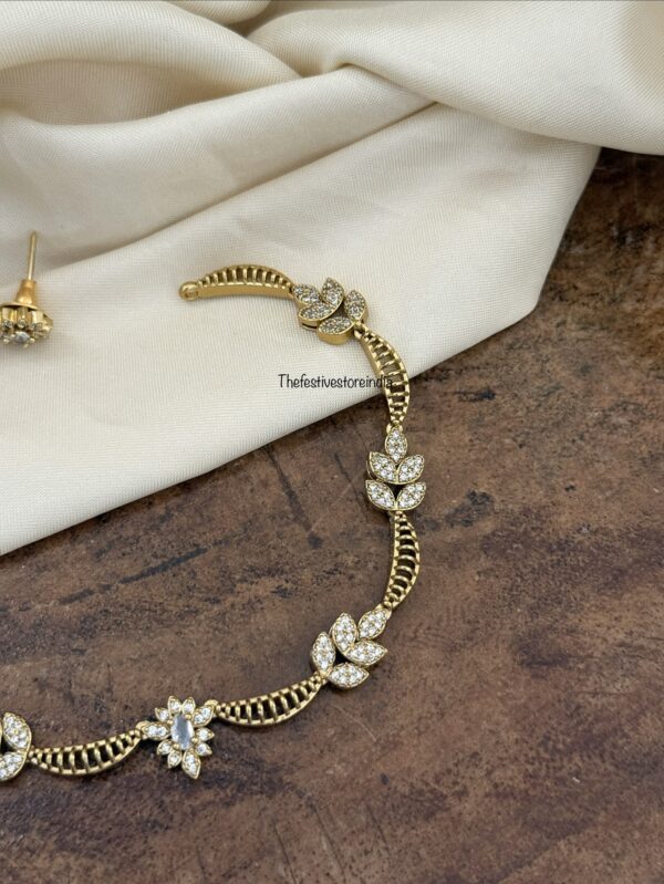 Floral designer all white AD necklace set