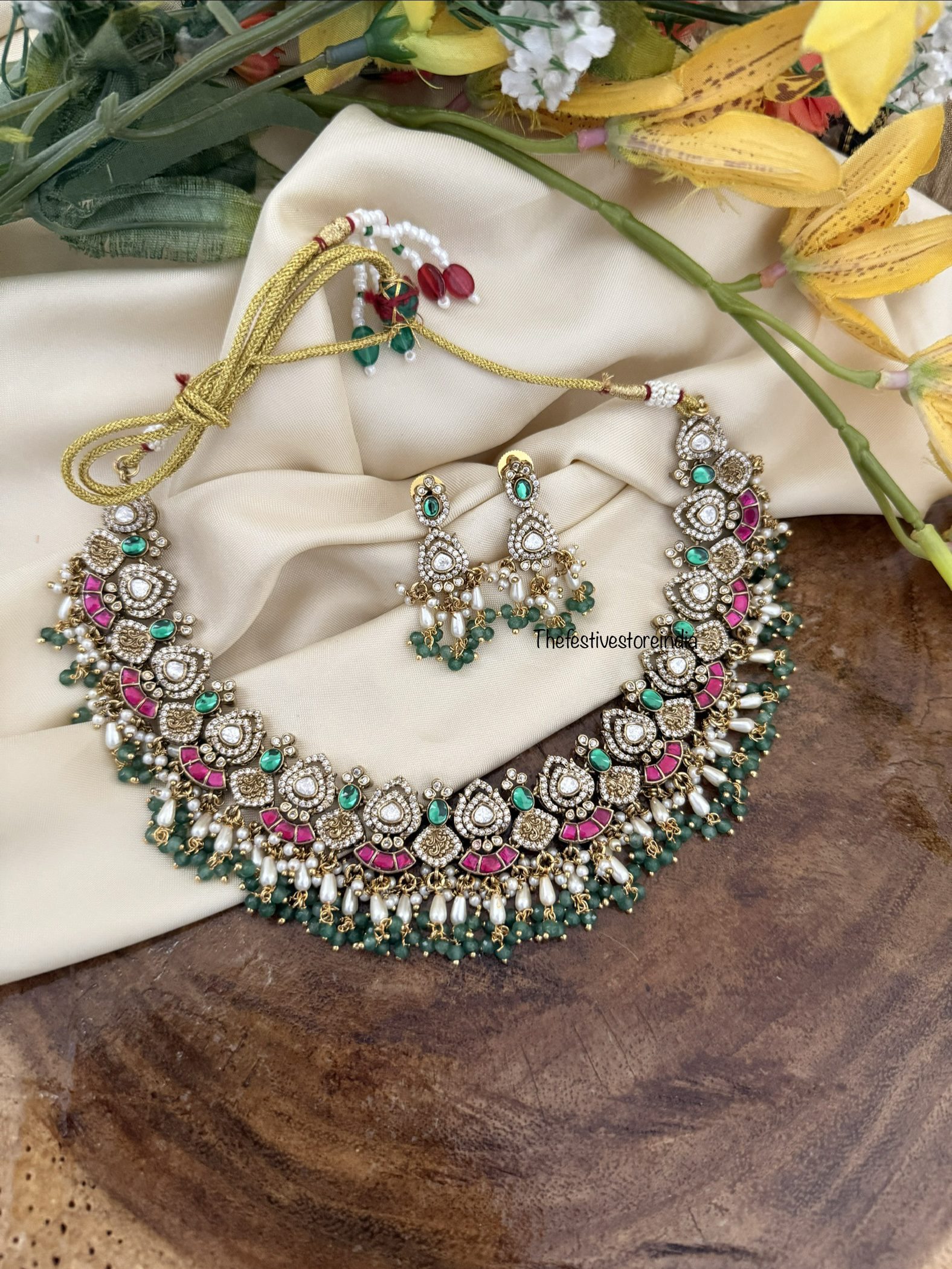 Victorian rice pearls non idol necklace set | Bridal | Wedding