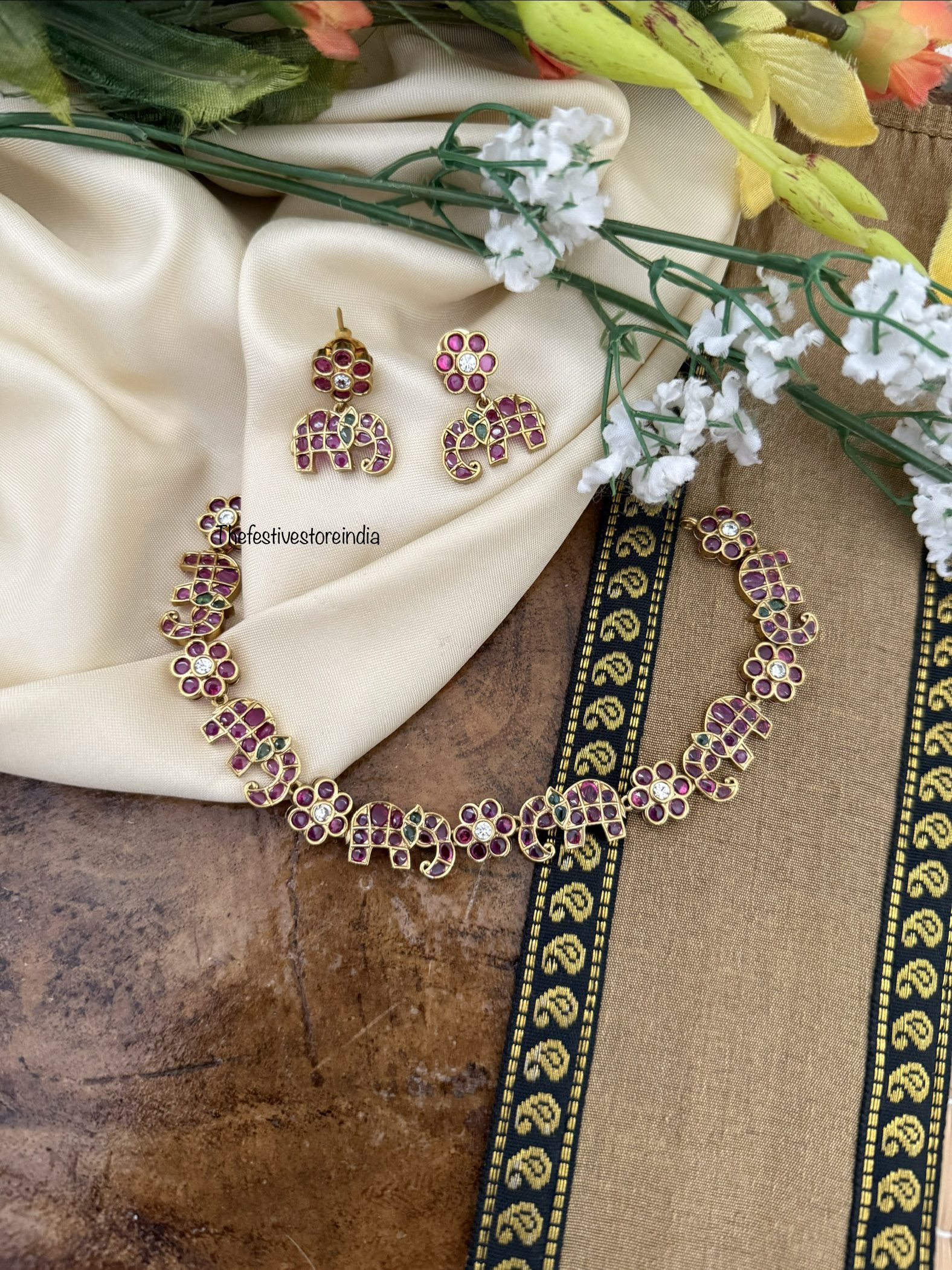 All kemp Ambaari/Elephant necklace set | Kids friendly
