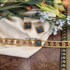 Turquoise stone floral choker set | matte finish
