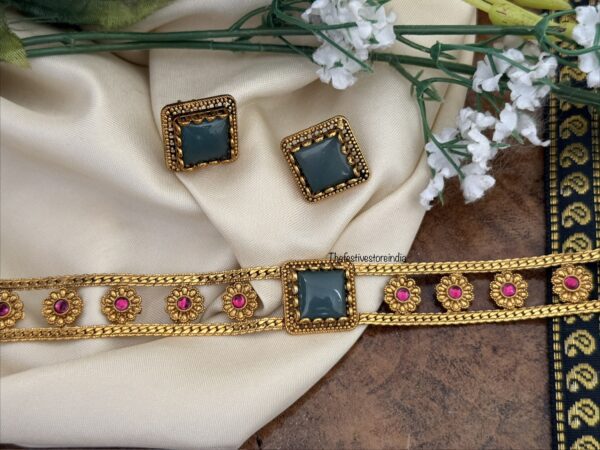 Turquoise stone floral choker set