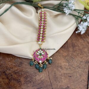 Jadau close knit Rubyrose stone maangtikka