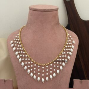 All white pearls droplets necklace