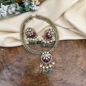 Jadau and Moissanite stone simple pendant necklace set