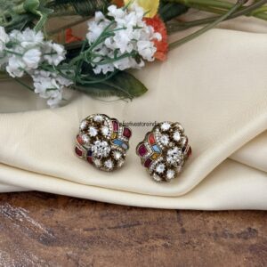 Jadau Navarathna and Moissanite stone studs