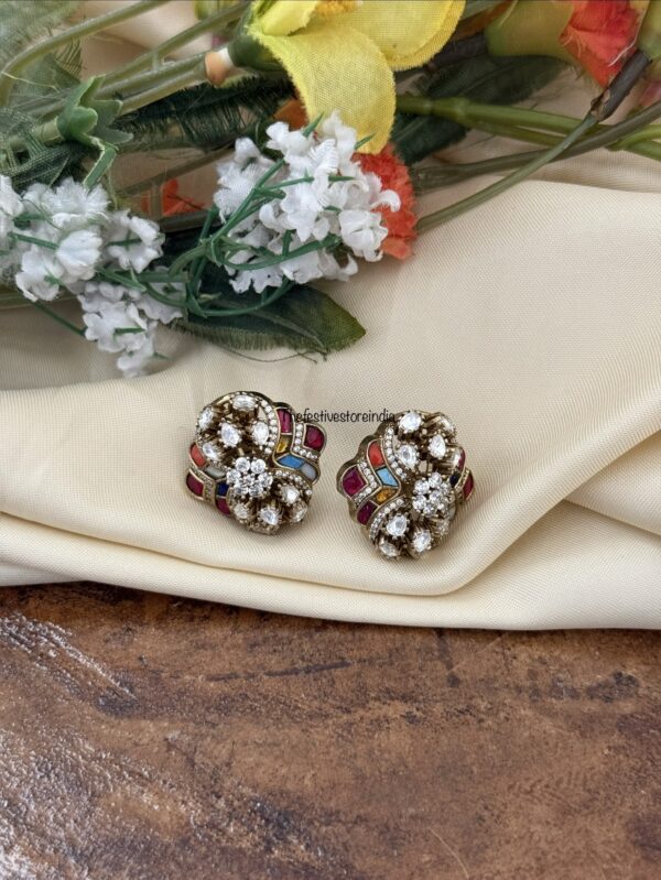 Jadau Navarathna and Moissanite stone studs