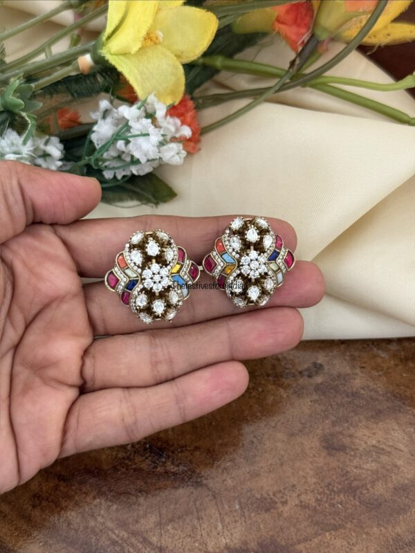 Jadau Navarathna and Moissanite stone studs