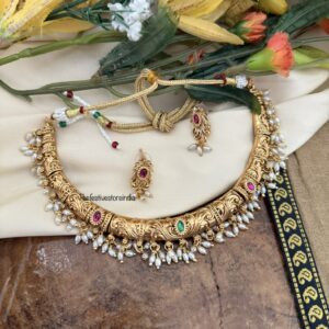 Rice pearls carved hasli set | Kanti