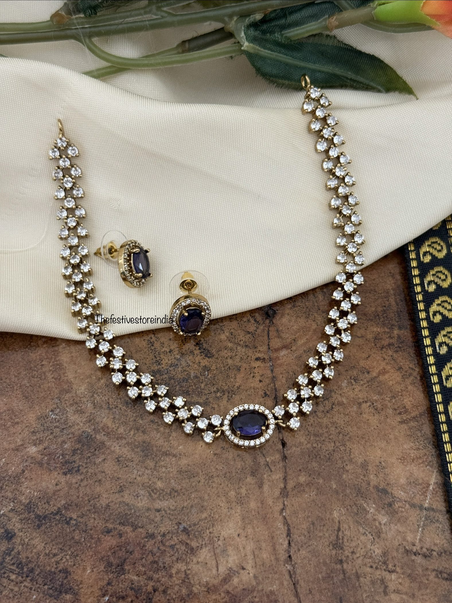 Just Amethyst AD necklace set | Simple