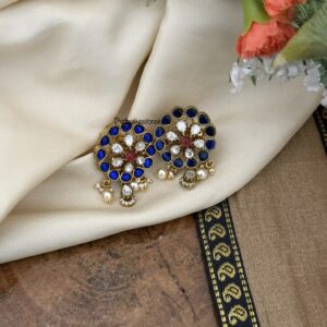 Jadau blue red stone studs | Bridal | Bridesmaid