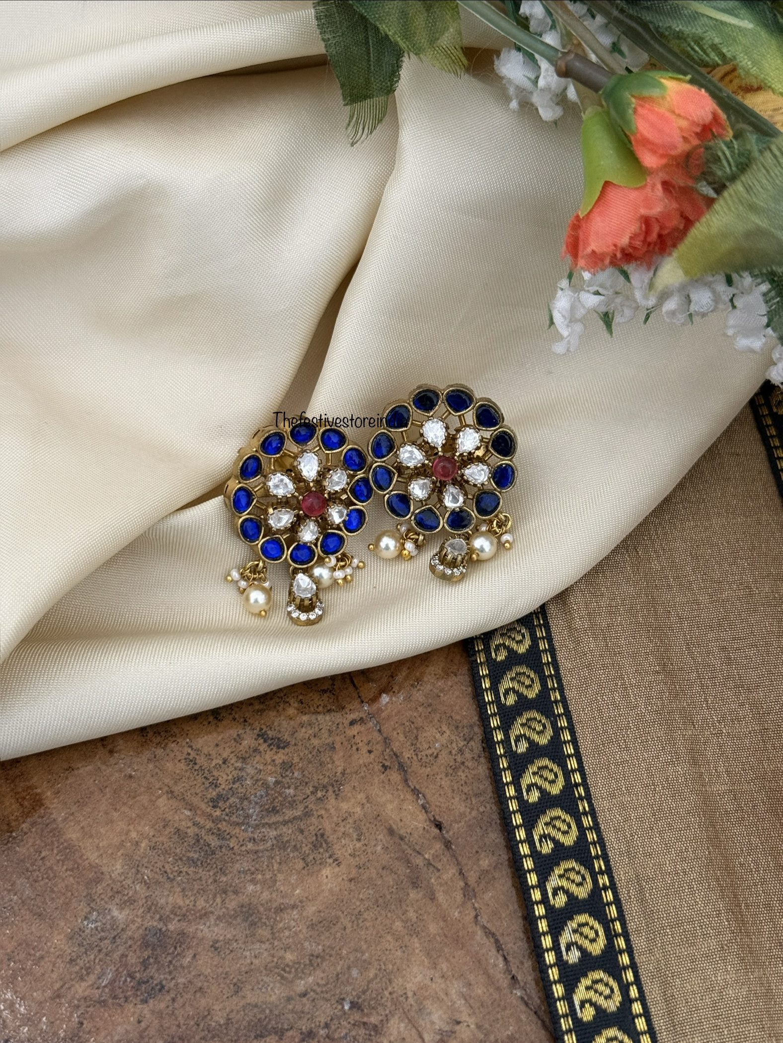 Jadau blue red stone studs | Bridal | Bridesmaid