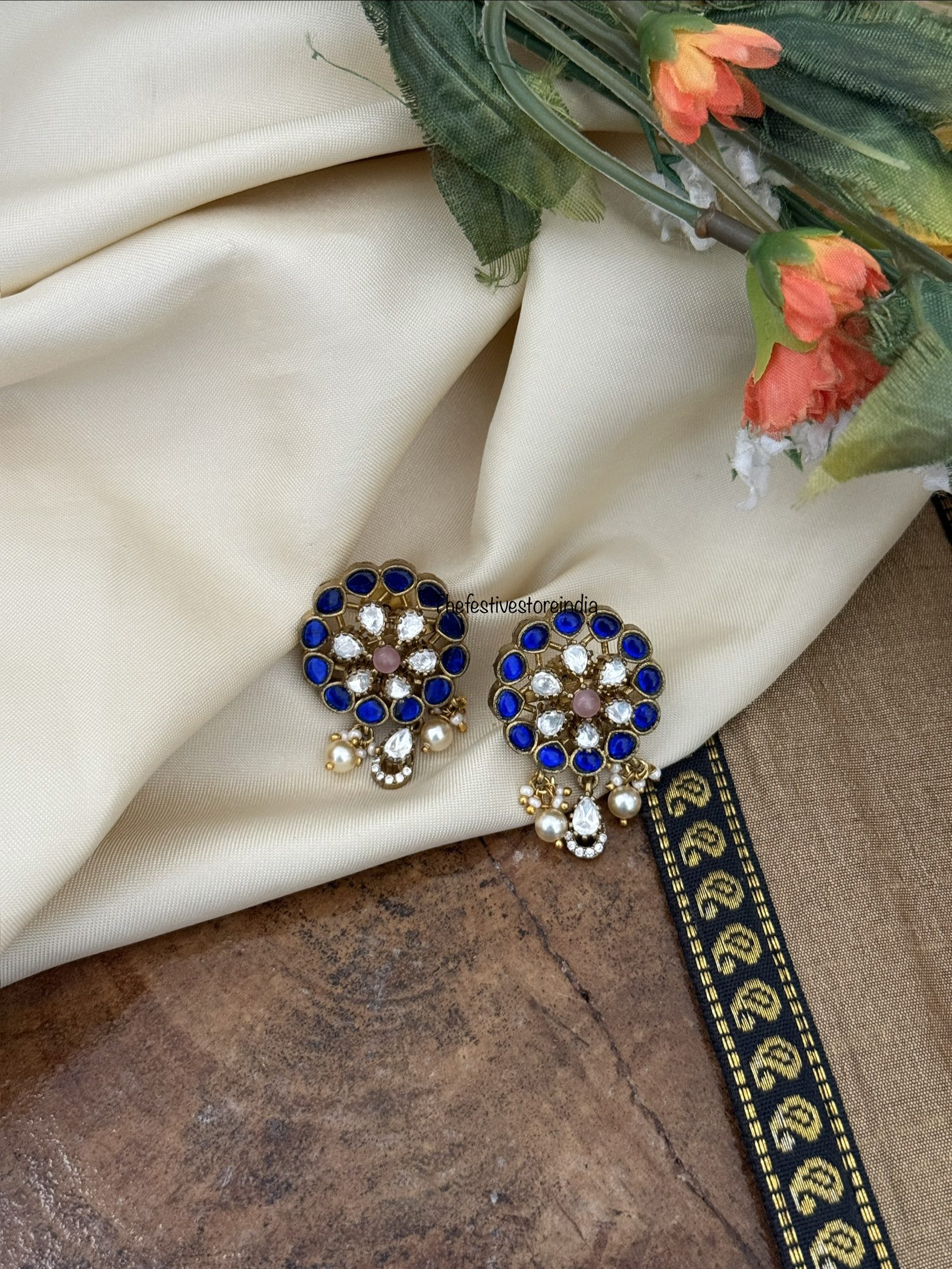 Jadau blue pink stone studs | Bridal | Bridesmaid