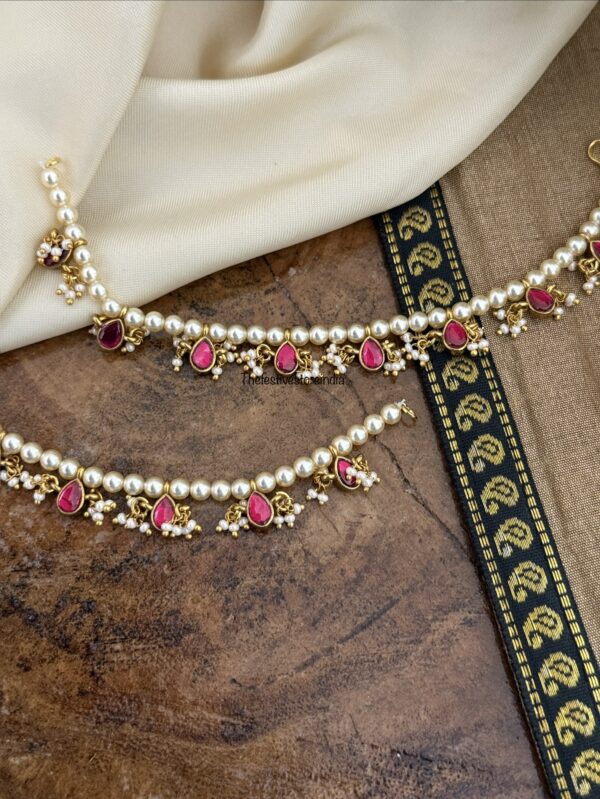 Jadau red stone pearls ear chain | maatil | Bridal | Champasaralu