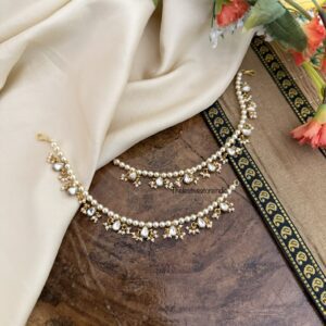 Jadau white stone pearls ear chain | maatil | Bridal | Champasaralu