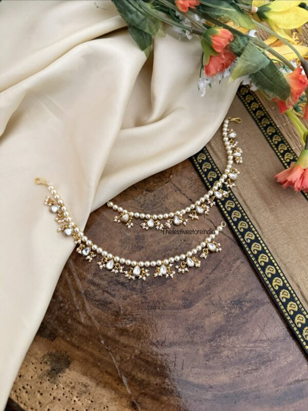 Jadau white stone pearls ear chain | maatil | Bridal | Champasaralu