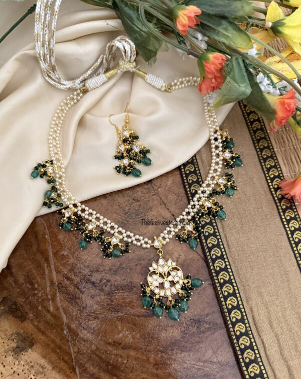 Jadau pearls and green beads necklace set | Non idol