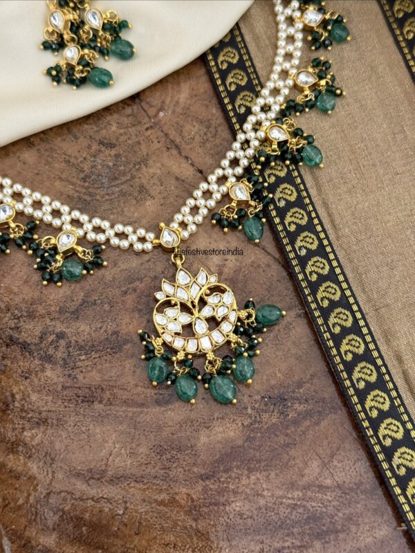 Jadau pearls and green beads necklace set | Non idol