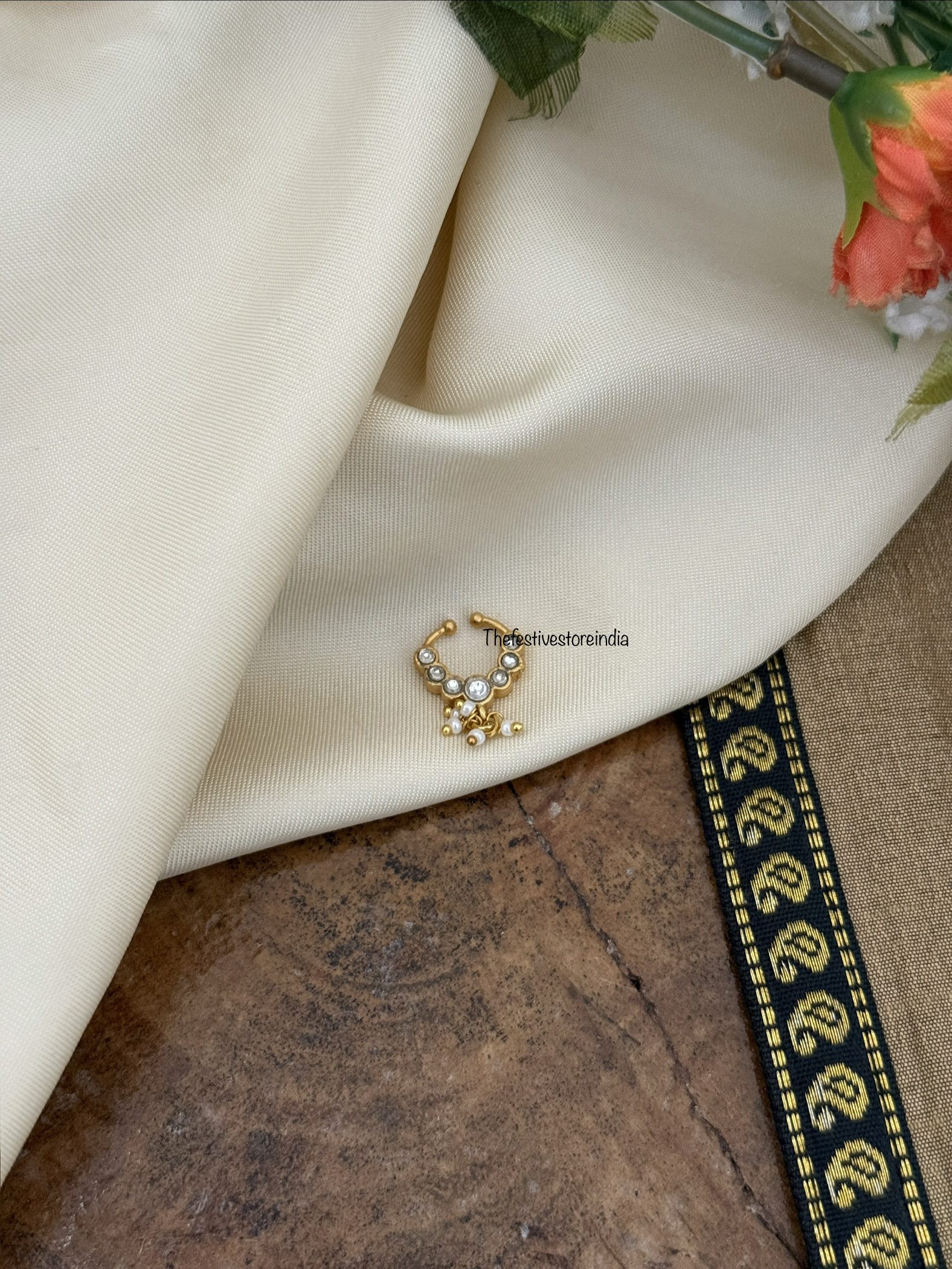 Jadau white stone Septum ring
