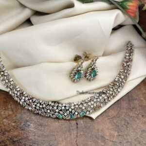 Designer CZ light pink, white and turquoise stone necklace set