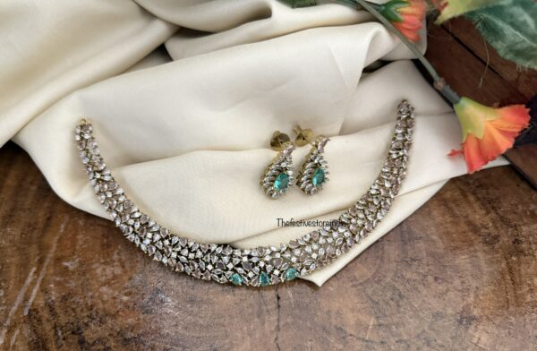 Designer CZ light pink, white and turquoise stone necklace set