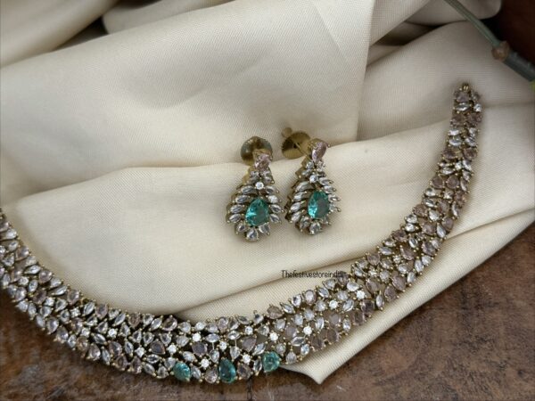 Designer CZ light pink, white and turquoise stone necklace set