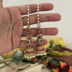 Rubyrose stones jhumka with maati | AD stones