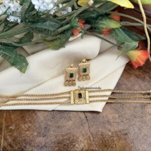 Green stone simple 3 layer choker set