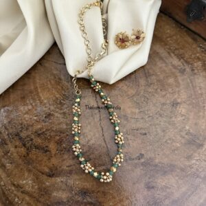 Simple green beads necklace set