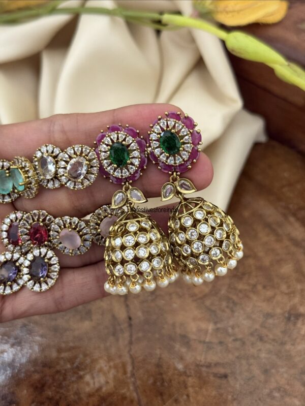 Changeable stones statement jhumkas